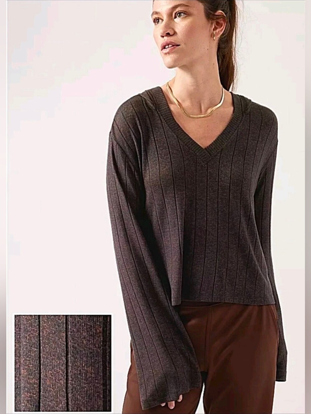 ❤️ ATHLETA HARMONY POSE HOODIE SWEATER MAHOGANY HEATHER, MEDIUM